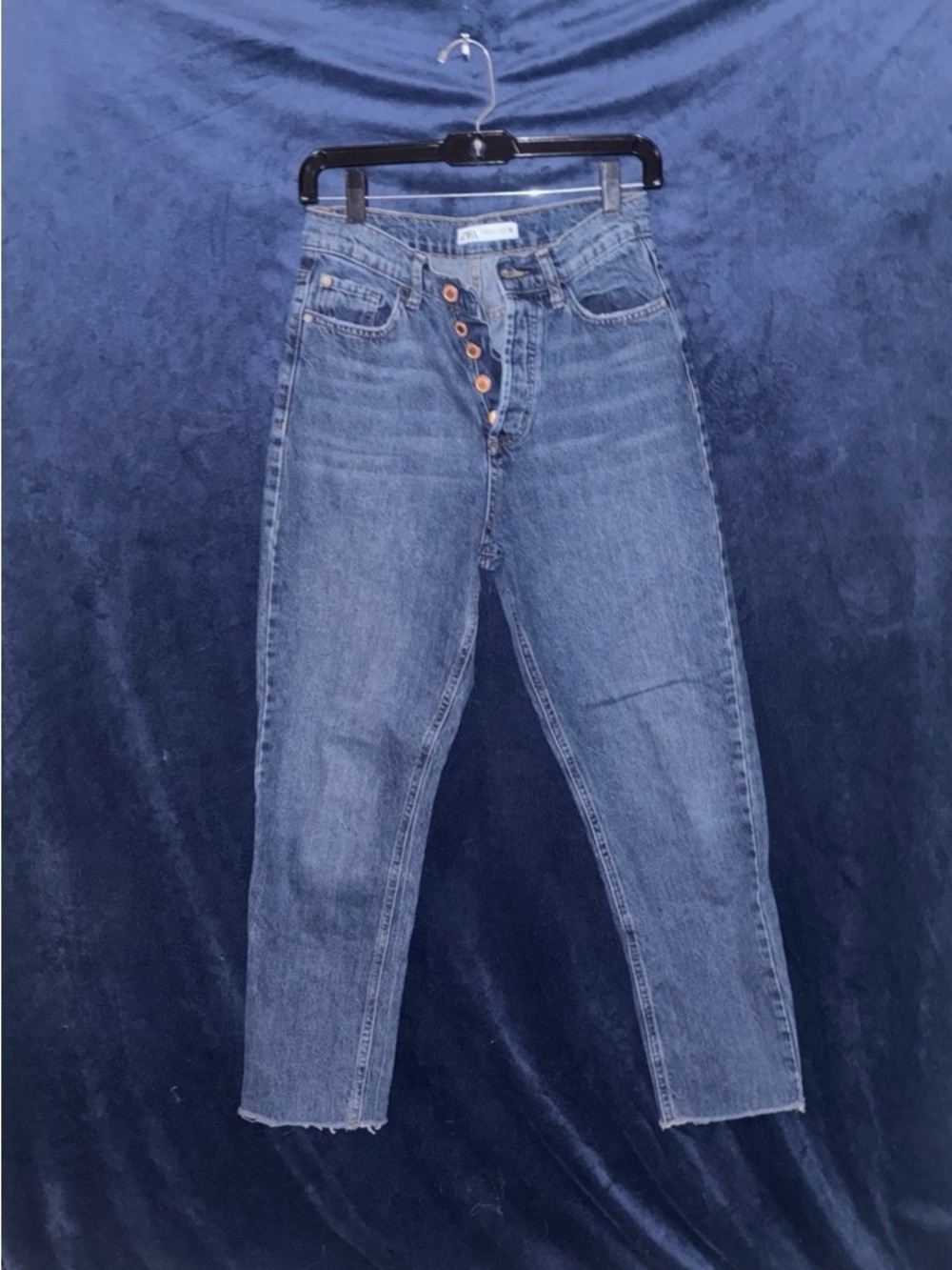Zara High-Rise Button-Fly Dark Blue Jeans